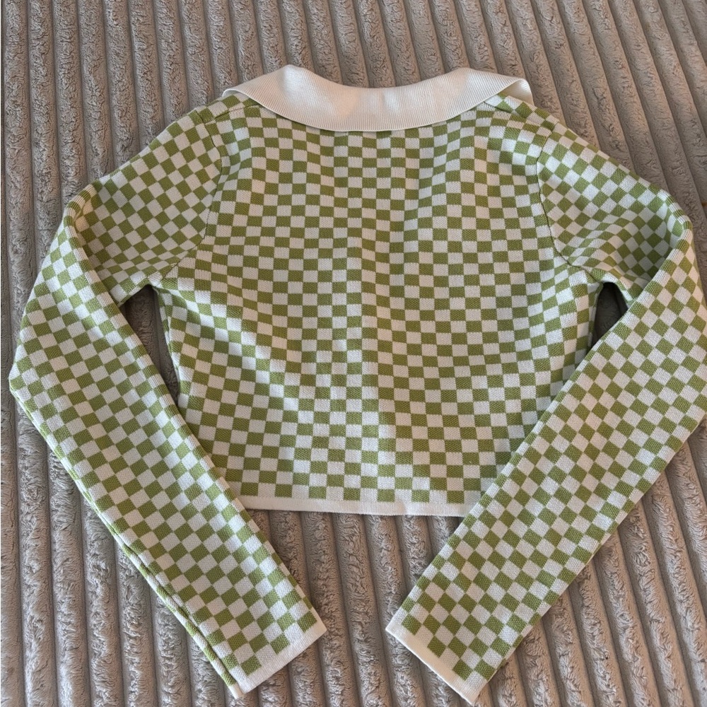 Vestique Green and White Checkered Cardigan - St Pattys - Picture 2 of 2